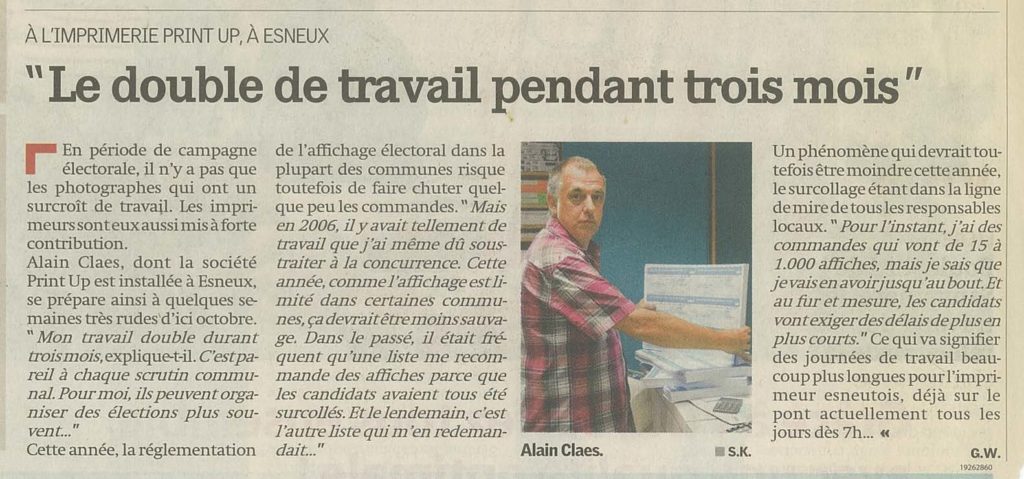 Article parlant de Print uP paru dans la presse pour les élections 2012